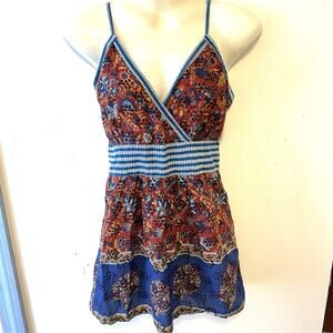 Y2K The Pyramid Collection Top Babydoll Peasant Floral Cottagecore Beach Boho M